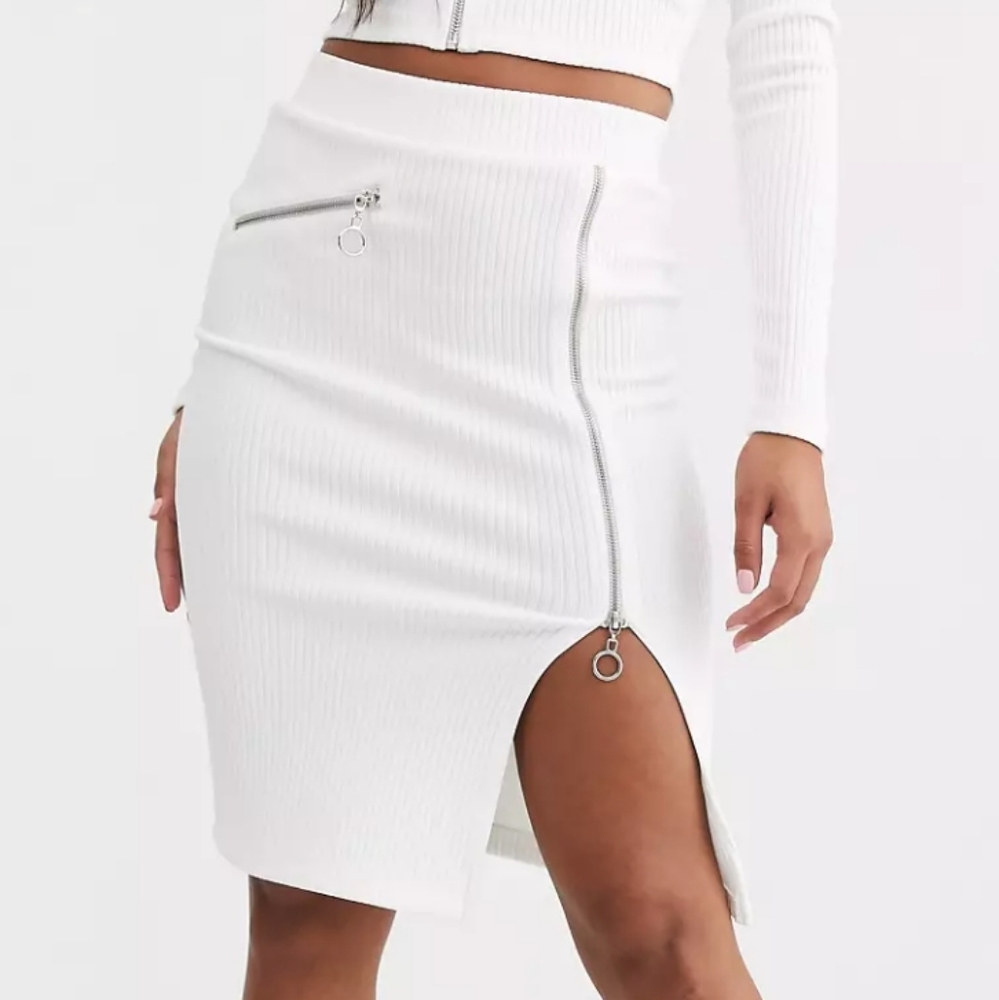 4th & Reckless zip through pencil midi skirt in white